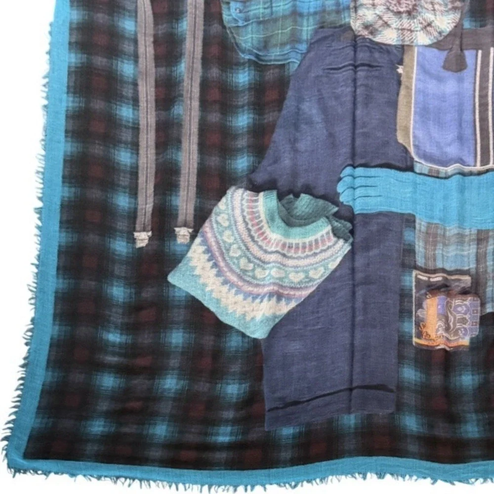 Franco Ferrari Scarf Oversized Blue Plaid Men's Clothing Graphic Art Blazer